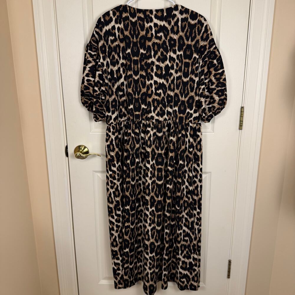 ASOS DESIGN Puff Sleeve Tie Front Maxi Dress in Leopard Print Size 12 EUC - Picture 2 of 6